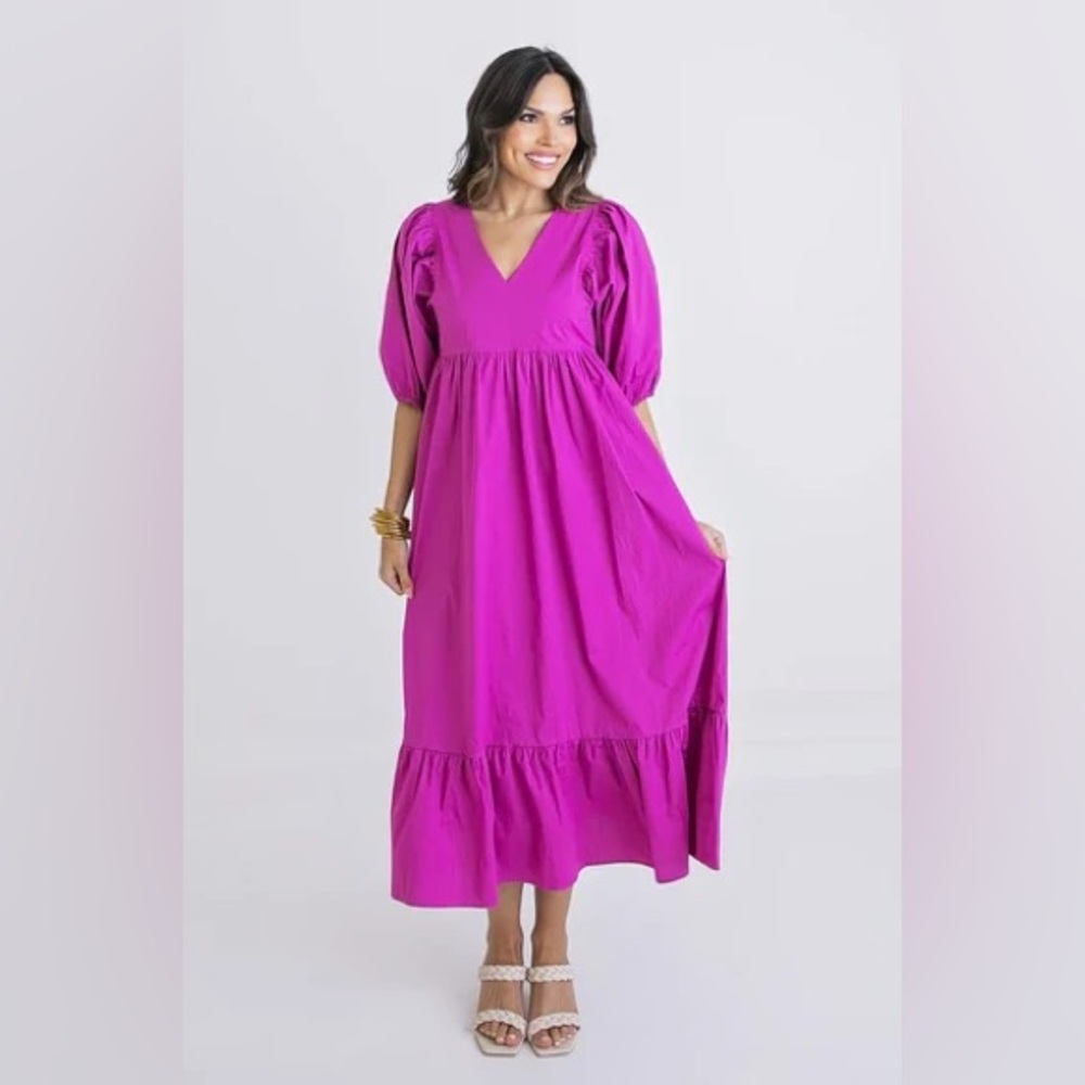 Karlie V-Neck Poplin Maxi Dress